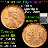 ***Auction Highlight*** 1909-s Lincoln Cent 1c Graded ms66 rb By SEGS (fc)