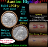 ***Auction Highlight*** Full solid Date 1921-p Peace silver dollar roll, 20 coin (fc)