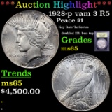 ***Auction Highlight*** 1928-p vam 3 R5 Peace Dollar $1 Graded GEM Unc By USCG (fc)