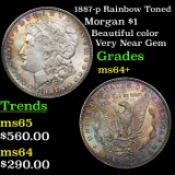 1887-p Rainbow Toned Morgan Dollar $1 Grades Choice+ Unc