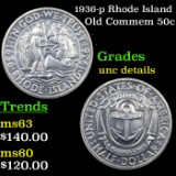 1936-p Rhode Island Old Commem Half Dollar 50c Grades Unc Details