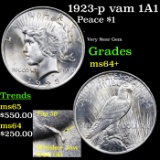 1923-p vam 1A1 'Wisker Jaw' Top 50 Peace Dollar $1 Grades Choice+ Unc