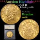 ***Auction Highlight*** 1905-p Gold Liberty Double Eagle $20 Graded au58 By SEGS (fc)