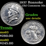 1937 Roanoke Old Commem Half Dollar 50c Grades Unc Details