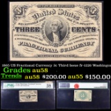 1865 US Fractional Currency 3c Third Issue fr-1226 Washingon Graded au58 By PMG