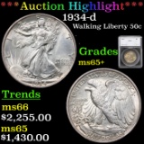 ***Auction Highlight*** 1934-d Walking Liberty Half Dollar 50c Graded ms65+ By SEGS (fc)