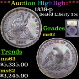 ***Auction Highlight*** 1838-p Seated Liberty Quarter 25c Graded Select Unc By USCG (fc)