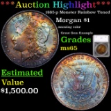 ***Auction Highlight*** 1885-p Monster Rainbow Toned Morgan Dollar $1 Graded ms65 By SEGS (fc)
