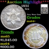 ***Auction Highlight*** 1851 Three Cent Silver 3cs Graded ms64+ By SEGS (fc)