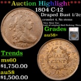 ***Auction Highlight*** 1804 C-12 Draped Bust Half Cent 1/2c Graded au58+ By SEGS (fc)