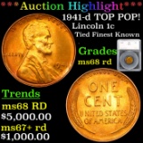 ***Auction Highlight*** 1941-d TOP POP! Lincoln Cent 1c Graded ms68 rd By SEGS (fc)
