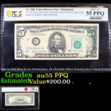 PCGS 1988 $5 FRN Mint Error Philidelphia, PA FR-1979C Offset Printing Error Back To Face Graded au55