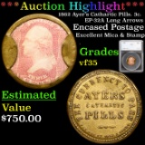 ***Auction Highlight*** Encased Postage 1862 Ayer's Cathartic Pills. 3c. EP-32A Long Arrows  Graded