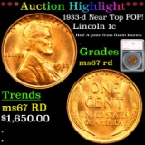 ***Auction Highlight*** 1933-d Near Top POP! Lincoln Cent 1c Graded ms67 rd By SEGS (fc)