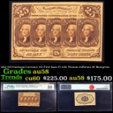 1862 US Fractional Currency 25¢ First Issue Fr-1281 Thomas Jefferson W/ Monigram Graded au58 By PMG