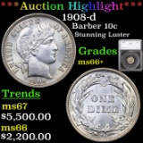 ***Auction Highlight*** 1908-d Barber Dime 10c Graded ms66+ By SEGS (fc)