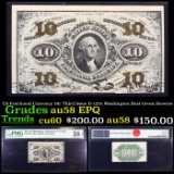 US Fractional Currency 10c Third Issue fr-1255 Washington Bust Green Reverse Graded au58 EPQ By PMG