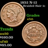 1852 N-12 Braided Hair Large Cent 1c Grades xf+