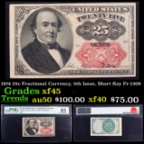 1874 25c Fractional Currency, 5th Issue, Short Key Fr-1309  Graded xf45 By PMG