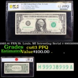 PCGS 1985 $1 FRN St. Louis, MI Intresting Serial # 99938999 Graded cu63 PPQ By PCGS