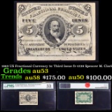 1863 US Fractional Currency 5c Third Issue fr-1238 Spencer M. Clark Graded au53 By PMG