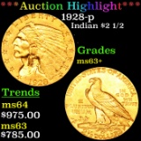 ***Auction Highlight*** 1928-p Gold Indian Quarter Eagle $2 1/2 Grades Select+ Unc (fc)