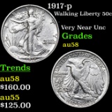 1917-p Walking Liberty Half Dollar 50c Grades Choice AU/BU Slider