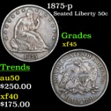 1875-p Seated Half Dollar 50c Grades xf+