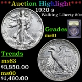 ***Auction Highlight*** 1920-s Walking Liberty Half Dollar 50c Graded BU+ By USCG (fc)