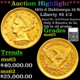 ***Auction Highlight*** 1851-d Dahlonega 15-N Gold Liberty Quarter Eagle $2 1/2 Graded ms63 By SEGS