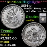 ***Auction Highlight*** 1854-p Seated Liberty Quarter 25c Graded ms63+ By SEGS (fc)