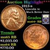***Auction Highlight*** 1913-s Lincoln Cent 1c Graded Choice+ Unc RB By USCG (fc)