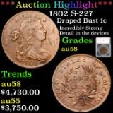 ***Auction Highlight*** 1802 S-227 Draped Bust Large Cent 1c Graded au58 By SEGS (fc)