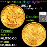 ***Auction Highlight*** 1901-p Gold Liberty Quarter Eagle $2 1/2 Graded ms66+ By SEGS (fc)