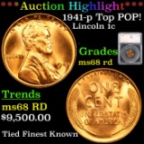 ***Auction Highlight*** 1941-p Top POP! Lincoln Cent 1c Graded ms68 rd By SEGS (fc)
