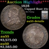 ***Auction highlight*** 1828 Capped Bust Quarter 25c Graded au55 details By SEGS (fc)