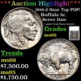 ***Auction Highlight*** 1916-d Near Top POP! Buffalo Nickel 5c Graded ms66 By SEGS (fc)