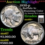 ***Auction Highlight*** 1930-p Buffalo Nickel 5c Graded ms66+ By SEGS (fc)