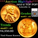 ***Auction Highlight*** 1952-d TOP POP! Lincoln Cent 1c Graded ms67+ rd By SEGS (fc)