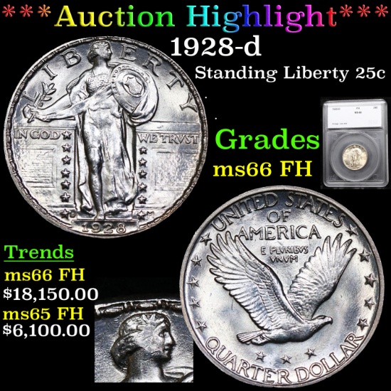 ***Auction Highlight*** 1928-d Standing Liberty Quarter 25c Graded ms66 FH By SEGS (fc)