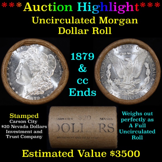 ***Auction Highlight*** 1879 & CC Uncirculated Morgan Dollar Shotgun Roll (fc)