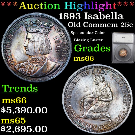 ***Auction Highlight*** 1893 Isabella Isabella Quarter 25c Graded ms66 By SEGS (fc)