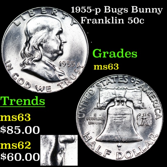 1955-p Bugs Bunny Franklin Half Dollar 50c Grades Select Unc