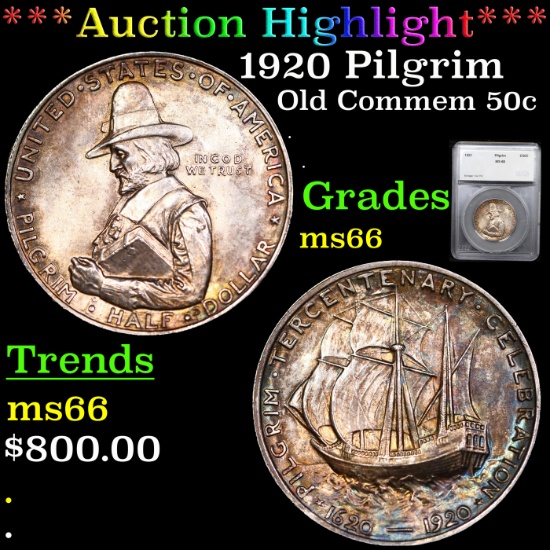 ***Auction Highlight*** 1920 Pilgrim Old Commem Half Dollar 50c Graded ms66 By SEGS (fc)
