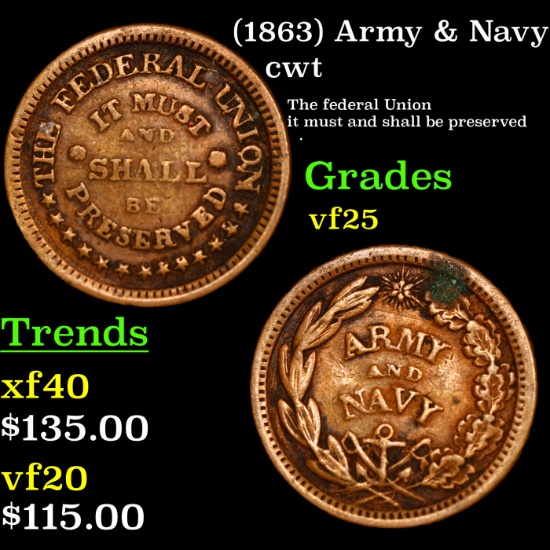 (1863) Army & Navy Civil War Token 1c Grades vf+