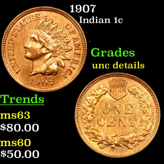 1907 Indian Cent 1c Grades Unc Details