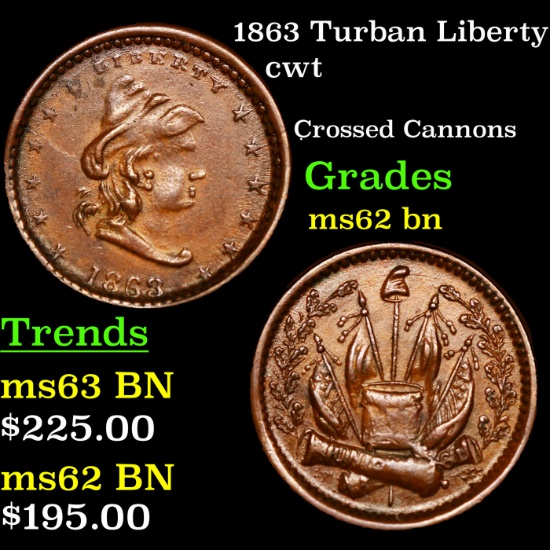 1863 Turban Liberty Civil War Token 1c Grades Select Unc BN