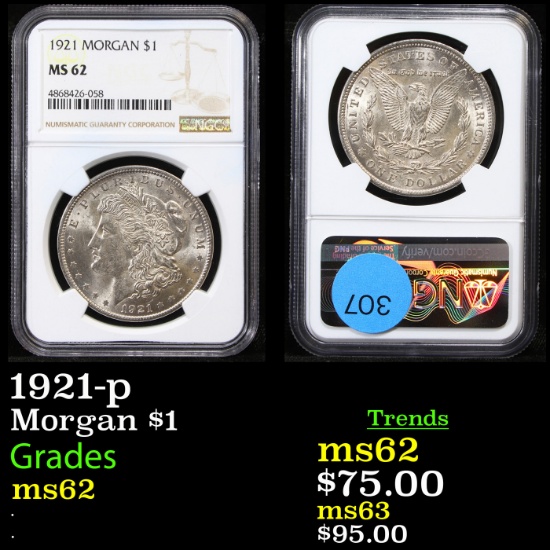 NGC 1921-p Morgan Dollar $1 Graded ms62 By NGC