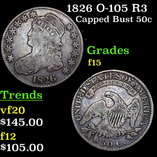 1826 O-105 R3 Capped Bust Half Dollar 50c Grades f+