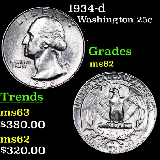 1934-d Washington Quarter 25c Grades Select Unc